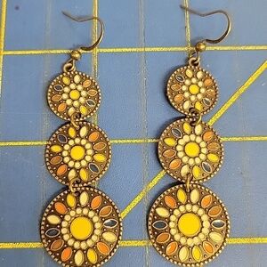 Triple Dangle Anitque Gold Earrings